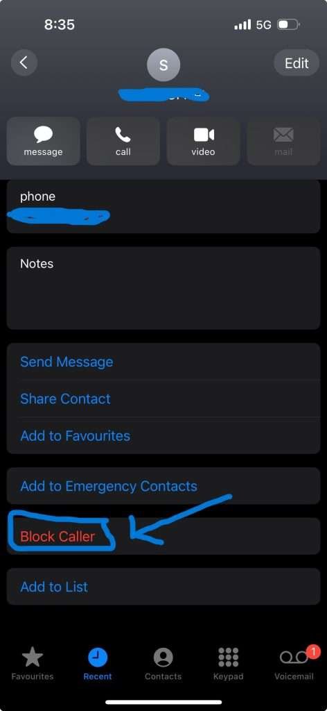 block specific number on iphone