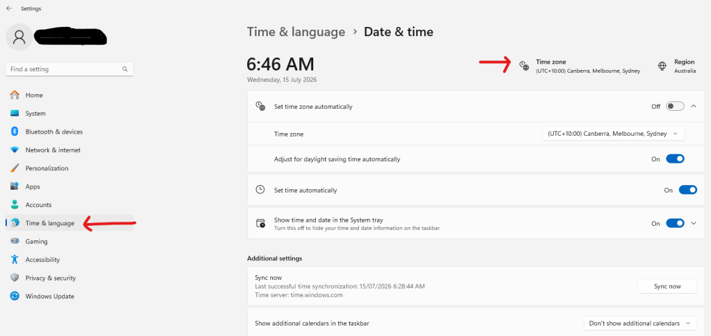 Date and time settings
