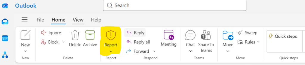 how to report phishing email on outlook